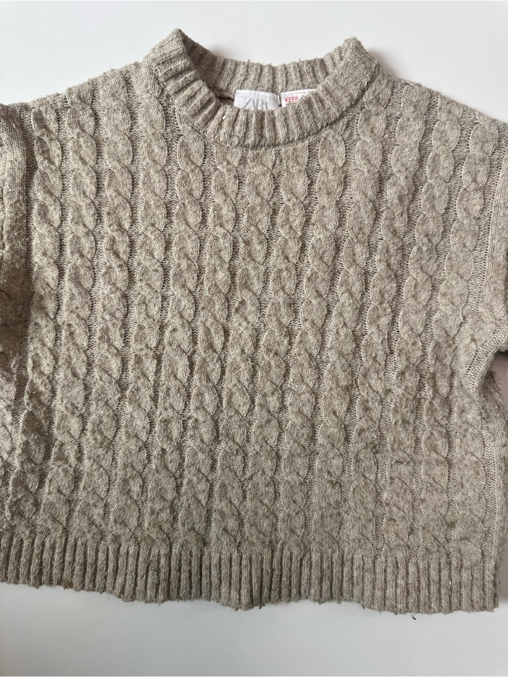 Zara Taupe Cable Knit Crewneck Sweater Vest